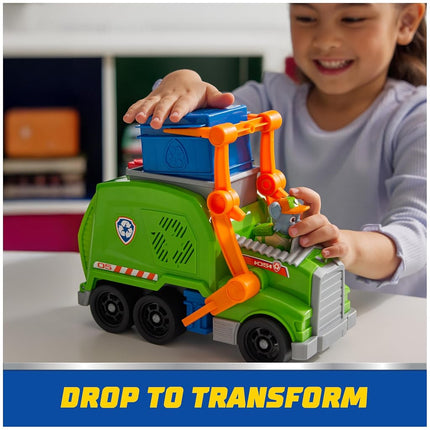 Paw Patrol: Crush N’ Roll Recycling Truck with Rocky Action Figure & Transforming Compacted Trash Vehicle, Kids Toys for Boys & Girls Ages 3 and up