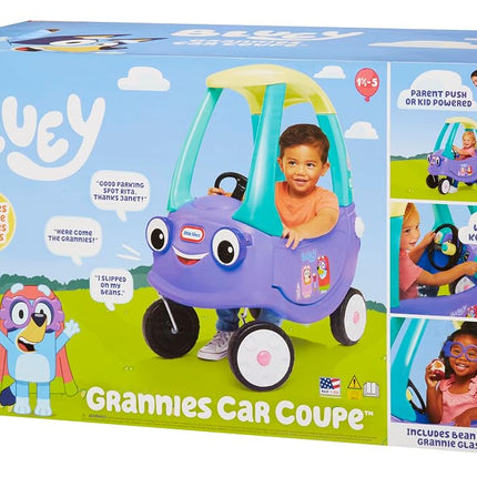 Little Tikes Bluey Grannies Car Coupe - Comes with 2 Accessories, Bluey Foot-to-Floor Ride-On, for Boys and Girls Ages 1-5 Years