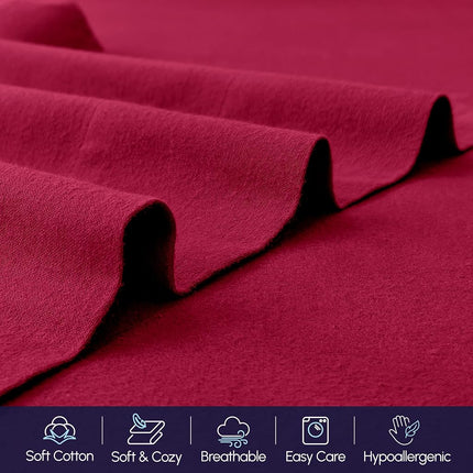 Elegant Comfort Soft 4-Piece 100% Turkish Cotton Flannel Sheet Set - Premium Quality, Deep Pocket Fitted Sheet, Ultra Soft, Cozy Warm Flannel Sheets - Twin XL, Burgundy
