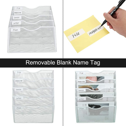 PAG Hanging Wall File Holder Mail Organizer Wall Mount Document Letter Rack, 5-Tier, White