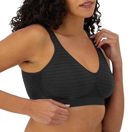 Bali Women's Wireless, Comfort Revolution Seamless Bra, ComfortFlex Fit, Moisture-Wicking, Black Stripe, L