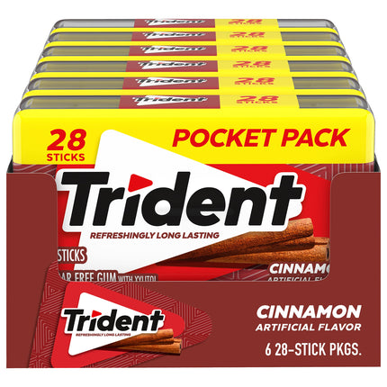 Trident Cinnamon Sugar Free Gum, 6 Pocket Packs of