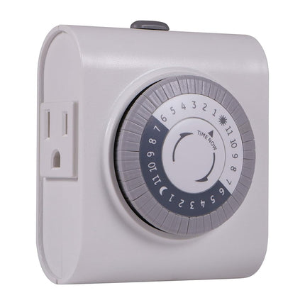 GE 24-Hour Heavy Duty Indoor Plug-in Mechanical Timer, 2 Grounded Outlets, 30 Minute Intervals, Daily On/Off Cycle, for Lamps, Seasonal, Christmas Tree Lights and Holiday Decorations, 15075, White