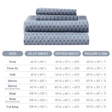 Comfort Spaces 100% Cotton Sheets Queen, Breathable, Naturally Cool Cotton Sheets, Soft Cotton Bed Sheets with 14" Elastic Pocket Fits up to 16" Mattress, All Seasons Sheet Set, Diamond Blue 4 Piece