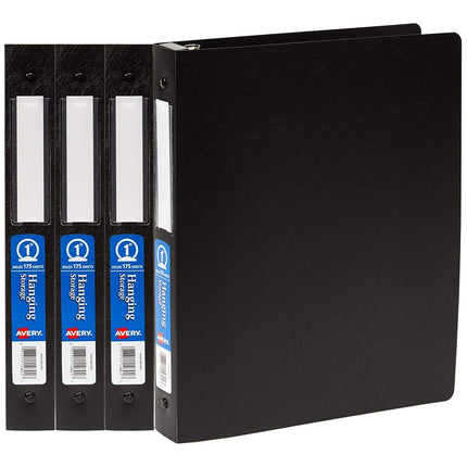 Avery Hanging Storage Flexible 3 Ring Binders, 1" Round Rings, 175-Sheet Capacity, Black, 4 Pack (17708)