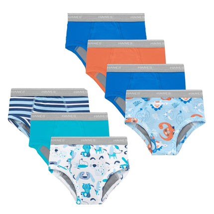Hanes Culottes d'apprentissage de la propreté pour tout-petits garçons, sous-vêtements pour petites fuites Boxer et Slips disponibles, paquets de 6 et 7, Bleu/Orange - Paquet de 7, 4-5T