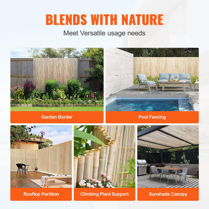 VEVOR Natural Rolled Bamboo Fence, Eco-Friendly Bamboo Privacy Fence 6 ft H x 8 ft L x 0.75 in D, Decorative Bamboo Privacy Screen for Garden, Backyard, Balcony, Patio, Pool Side
