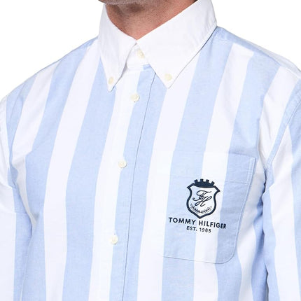 Tommy Hilfiger Men's Long Sleeve Oxford Shirts in Regular Fit, Men's Button Down Shirts, Also Available in Big and Tall Shirt Blue/Stripe