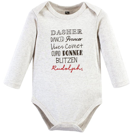Hudson Baby unisex-baby Cotton Long-sleeve Bodysuits, Rudolph Reindeer, 3-6 Months