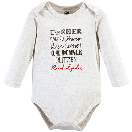 Hudson Baby unisex-baby Cotton Long-sleeve Bodysuits, Rudolph Reindeer, 3-6 Months