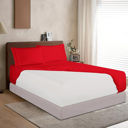 Elegant Comfort 1500 Premium Hotel Quality 18-24 Inches Deep - Extra Deep Pocket Single Fitted Sheet for High Mattress, Luxury and Softest, Smart Pocket - Wrinkle Free, California King, Red