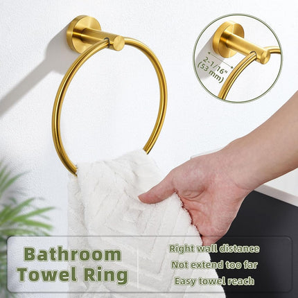 APLusee Hand Towel Ring Brushed Gold, SUS 304 Stainless Steel Round Towel Holder for Contemporary Bathroom Toilet Kitchen Storage, Wall Mounted