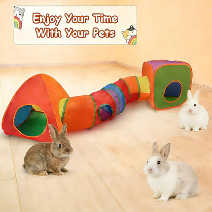 YUEPET Rabbit Tunnel and Cube Collapsible Tent Bunny Interactive Crinkle Tunnel Toys Small Animal Hideout with Play Ball for Dwarf Rabbit Bunny Guinea Pig
