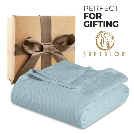 Superior 100% Cotton Thermal Blanket, Soft and Breathable Cotton for All Seasons, Bed Blanket and Oversized Throw Blanket with Luxurious Diamond Weave - Full/Queen Size, Aqua