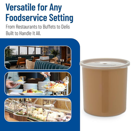 Carlisle FoodService Products Classic Round Storage Container Crock with Lid for Kitchen, Restaurants, Home, Plastic, 2.7 Quarts, Beige