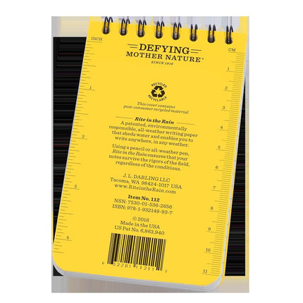 Rite in the Rain Weatherproof EMS Notebook, 3" x 5", Yellow Cover, Vital Stats Pages (No. 112)