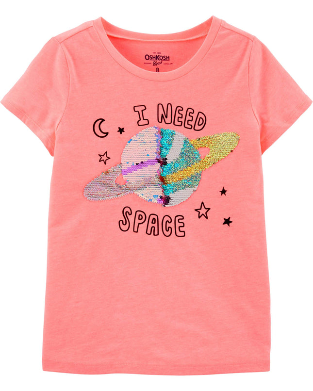 OshKosh B'Gosh Girls' Little Flip Sequin Tee, Neon Island Fever, 6-6X