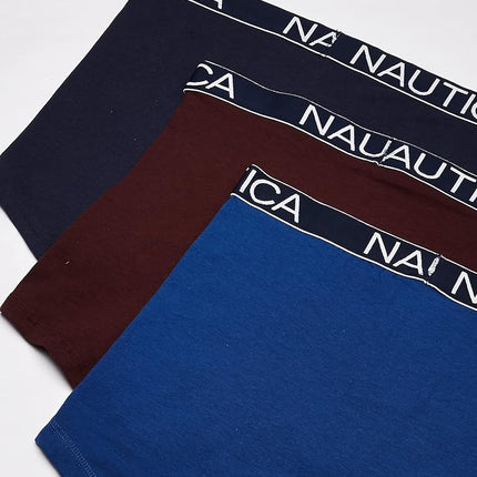 Nautica Men's 3-Pack Classic Cotton Stretch Boxer Briefs, Peacoat/Monaco Blue/Tawny Port, S