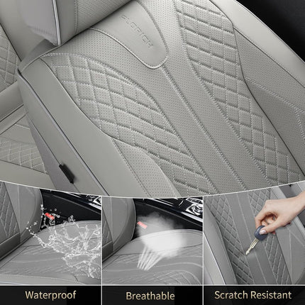 FLORICH Fundas para Asientos, Fundas de Asiento Delanteras de Piel Sintética para Automóvil, Fundas de Asiento de Coche de Lujo Impermeables, Protector de Asiento Universal para la Mayoría de Coches, SUV, Camiones, Gris