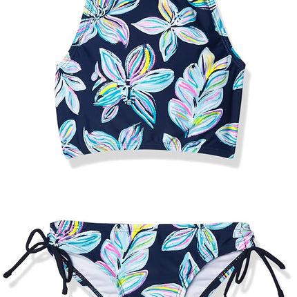 Kanu Surf Maillot de bain 2 pièces tankini à licou de sport de plage UPF 50 Daisy pour filles, Charlotte Floral Marine, 12