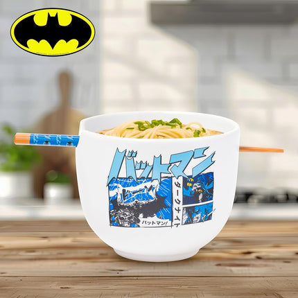 Silver Buffalo DC Comics Batman Cuencos de fideos ramen de cerámica con palillos, aptos para microondas, 591 ml
