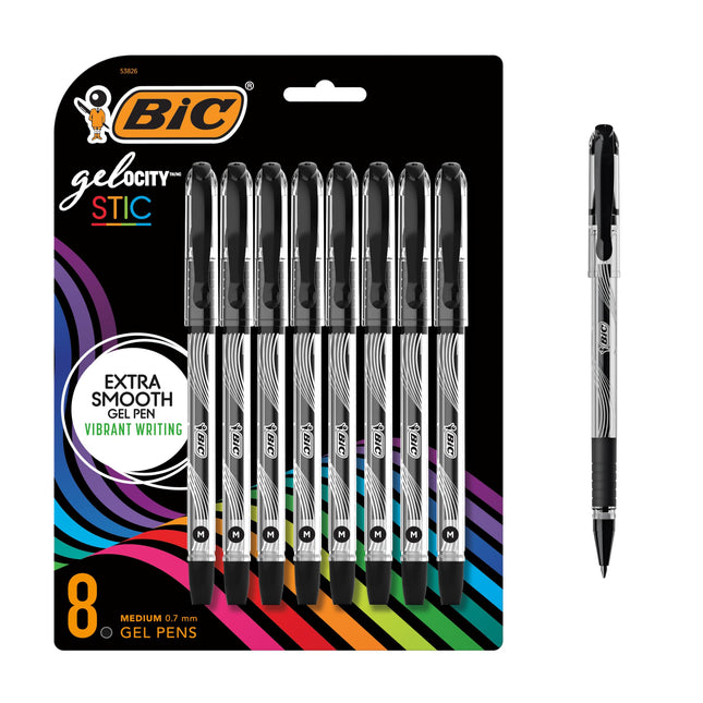 BIC Gel-ocity Gel Stic Black Gel Pens, Medium Poin