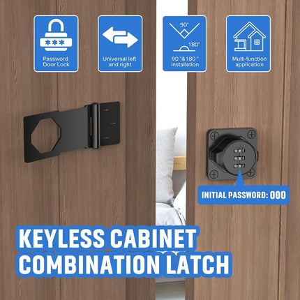 MeBantoo Household Cabinet Password Hasp Locks, Cabinet Locks with Combination, Door Security Slide Latch for Small Barn Doors, Bathroom, Outdoor, Garden (4 Pack Black)