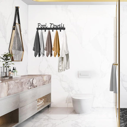 Pool Towel Hooks for Bathroom Wall Mount Towel Rack Towel Holder Carbon Steel Hanger Organizer Indoor Outdoor for Robe, Towel, Coat, Swimsuit, Umbrella, Bag, Keys(Matte Black)