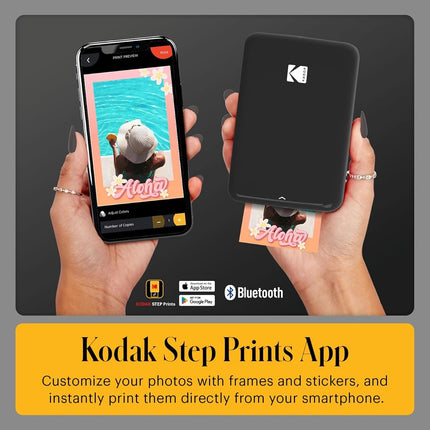Kodak Step Instant Smartphone Photo Printer, Portable Mini Color Wireless Mobile Printer, Zink 2x3” (5.1x7.5 cm) Sticky-Back Photos, Bluetooth, 75 Sheets Bundle, Black