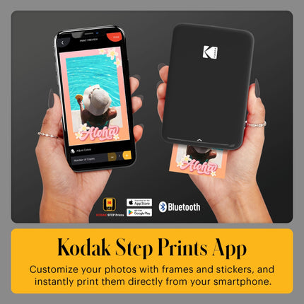 Kodak Step Instant Smartphone Photo Printer, Portable Mini Color Wireless Mobile Printer, Zink 2x3” (5.1x7.5 cm) Sticky-Back Photos, Bluetooth, 75 Sheets Bundle, Black
