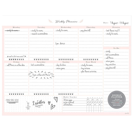 Peachly Desktop Weekly Planner Notepad | 60 Undated Tear-Off Pages | Schedule Daily To-Do Lists | Increase Your Productivity In Less Than 5 Minutes A Week | Achieve Your Goals | Peach and Mint Fern