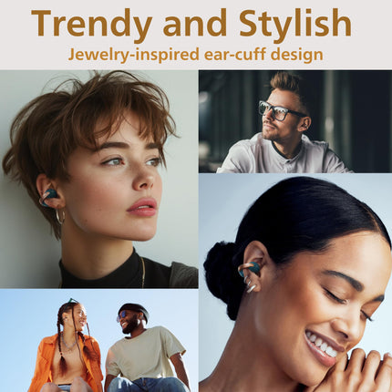 JVC nearphones Open Ear-Cuffs Wireless Headphones with Clasp Mechanism, Multipoint, Single Ear use, BT 5.3, Long Battery Life (up to 24 Hours) - HA-NP1T-H ICE Grey