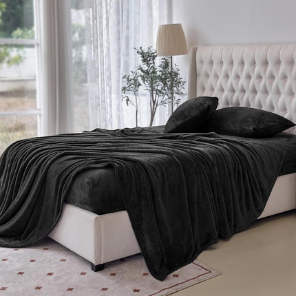 Elegant Comfort Luxuriously Soft 4-Piece Velvet Plush Flannel Sheet Set - Premium Quality - Cozy Warm, Anti-Static, Non Pilling Fuzzy Velvet Flannel Fleece Deep Pocket Sheet Set - Twin XL, Black