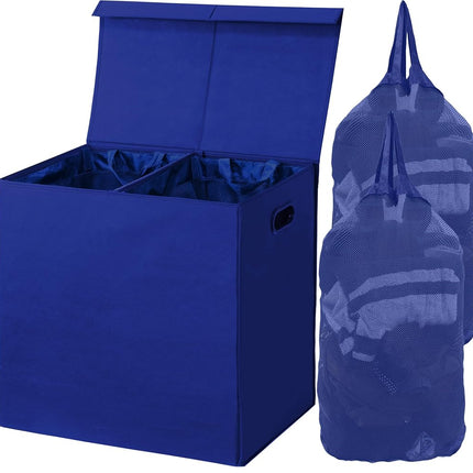 Simplehouseware Double Laundry Hamper with Lid and Removable Laundry Bags, Dark Blue