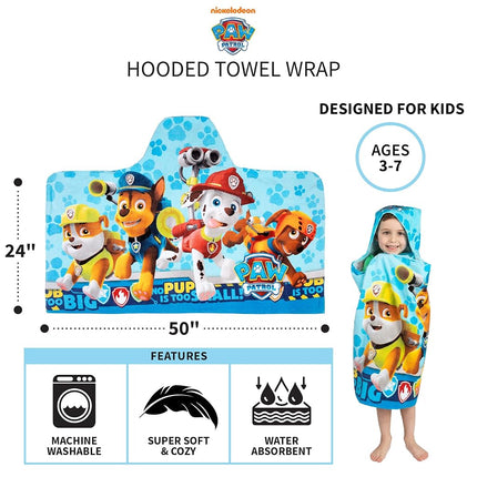 Toalla con capucha de felpa de algodón suave Franco Kids Bath and Beach, 24" x 50", Paw Patrol Azul