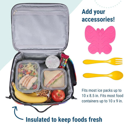 Wildkin Kids ECO rPET Insulated Lunch Box – Keeps Food Hot or Cold, Easy-Clean Lining, Mesh Pockets & BPA-Free – Boys & Girls, Ideal for School, Travel & Daycare – Rainbow Stripe