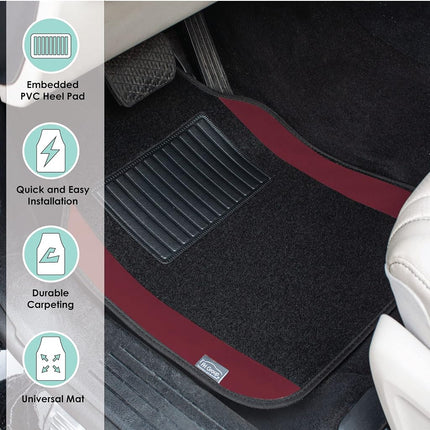 FH Group F14407BURGUNDY Universal Fit Premium Carpet Burgundy Automotive Floor Mats fits most Cars, SUVs, and Trucks with Driver Heel Pad, Full Set