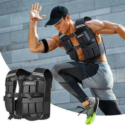 PROIRON Adjustable Weighted Vest 20kg, 20 Weight Packs, Weight Jacket Men Women with Reflective Stripe for Running Strength Training Workout Jogging Walking Home Gym Fitness Cardio Weight Loss, Black