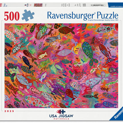Ravensburger USA Jigsaw Nationals - Fish in Fuchsia - 500 Piece Jigsaw Puzzle - Vibrant Underwater Artwork - Relaxing and Rewarding Challenge - Ages 12 and Up