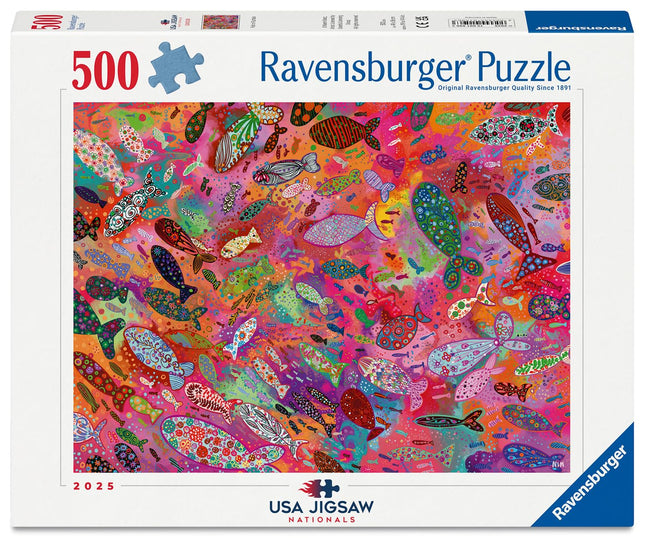Ravensburger USA Jigsaw Nationals - Fish in Fuchsia - 500 Piece Jigsaw Puzzle - Vibrant Underwater Artwork - Relaxing and Rewarding Challenge - Ages 12 and Up