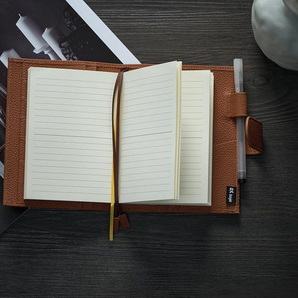 Ox Knight Leather A6 Notebook Cover - Deluxe Planner Cover Fits Hobonichi Techo, Stalogy, Midori MD Planner, and More - with Pen Loop, Card Slots, Back Pocket, and Bookmarks (Brown), 5.12Wx6.61L