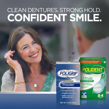 Super Poligrip Extra Strength Denture Adhesive Powder, Denture Powder for Dentures - 1.6 Ounces (Pack of 6)