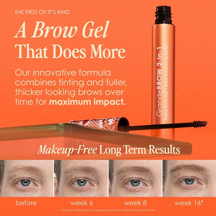 GrandeBROW 2-In-1 Tinted Brow Gel plus Brow Enhancing Serum - Dark by Grande Cosmetics for Women - 0.12 oz Eyebrow Gel