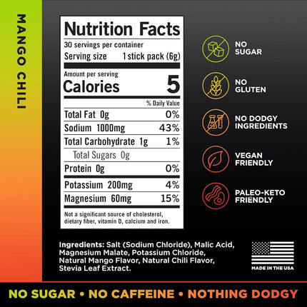 LMNT Zero Sugar Electrolytes - Mango Chilli Salt | Drink Mix | 30 Count