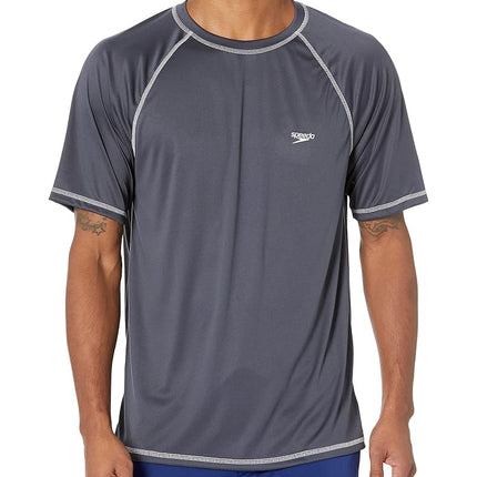 Speedo Men's Uv Swim Shirt Short Sleeve Loose Fit Easy Tee, Granite, Uv Swim Shirt Short Sleeve Loose Fit Easy Tee