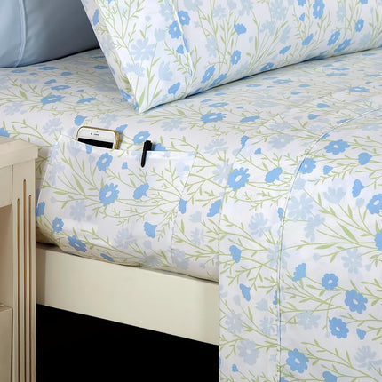 Elegant Comfort Softest and Coziest 6-Piece Sheet Set - 1500 Premium Hotel Quality Microfiber - Deep Pocket, Wrinkle Resistant 6-Piece Floral Bed Sheet Set, California King, Laurel Blue