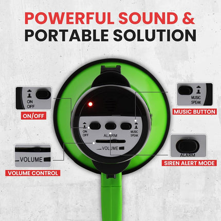 Pyle 30W Megaphone Bullhorn Speaker – Portable Handheld PA System with Siren Alarm & Voice Mode, Adjustable Volume, Battery Powered Loudspeaker with 730m Range – Green