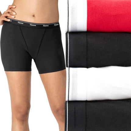 Hanes Women's Mid-Thigh Boxer Brief Pack, Stretch 