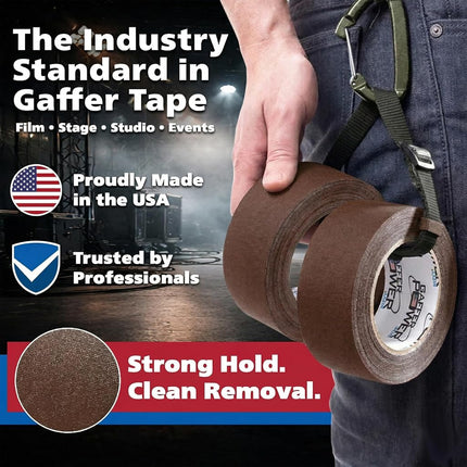 Real Premium Grade Gaffer Tape by GafferPower® - Made in the USA - 2 in X 30 yds – Heavy Duty Gaffer's Tape - Non-Reflective - Multipurpose - Better Than Duct Tape (Brown)