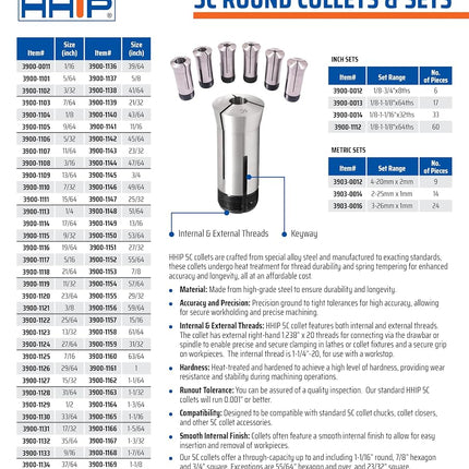 HHIP 3900-1120 5C Round Collet, 23/64"